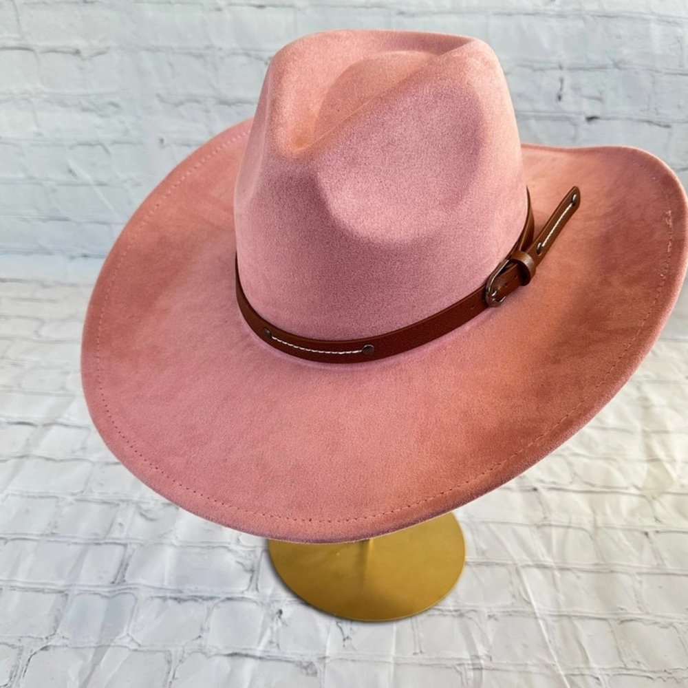 Mauve Vegan Suede Wide Brim Cowboy Hat